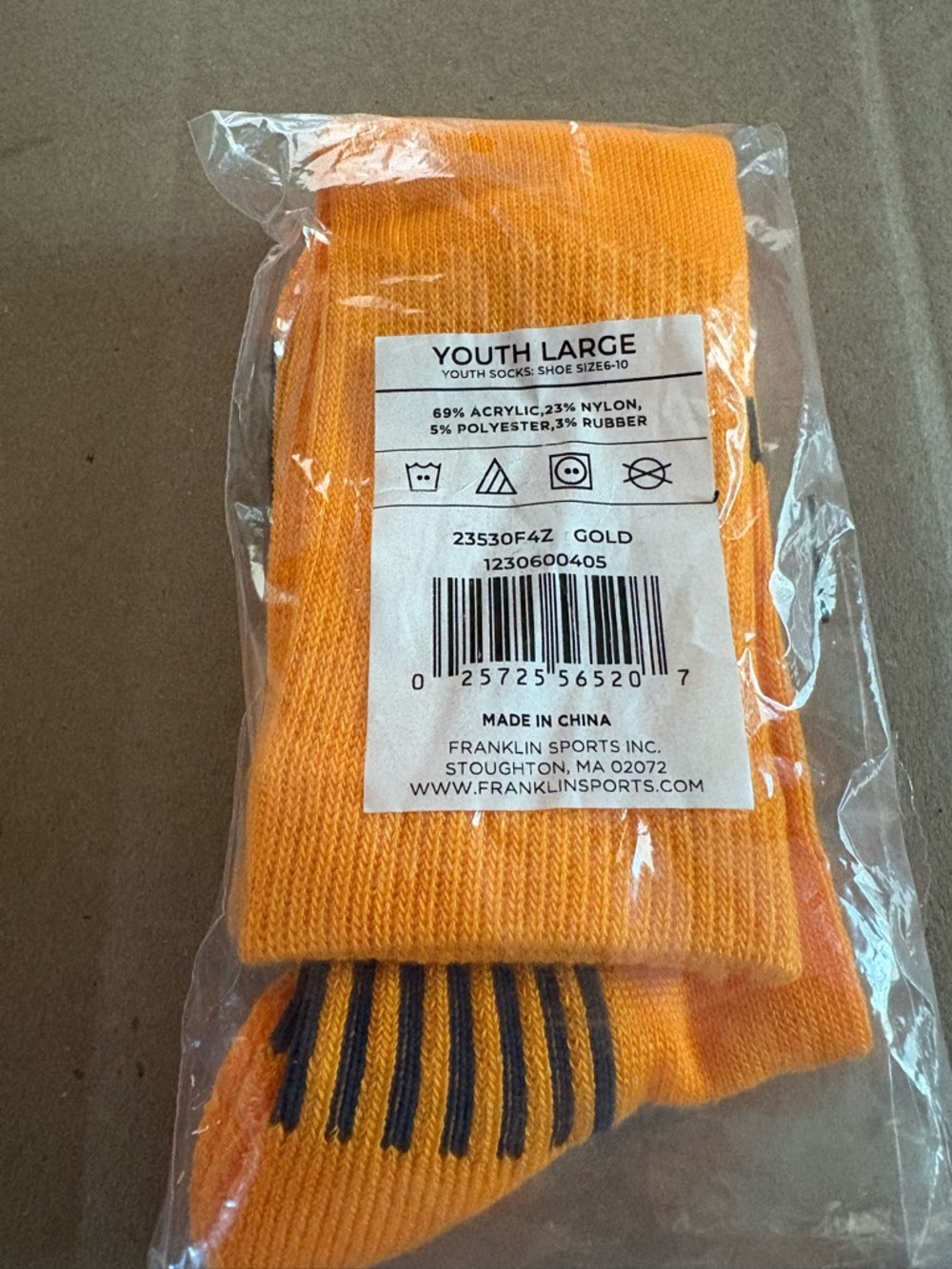 Youth Large Gold Athletic Socks - Franklin Sports